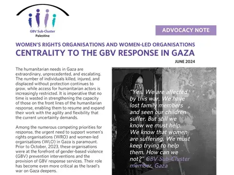 Women’s rights organisations (WRO) and women-led organisations (WLO) Centrality to the GBV Response in Gaza