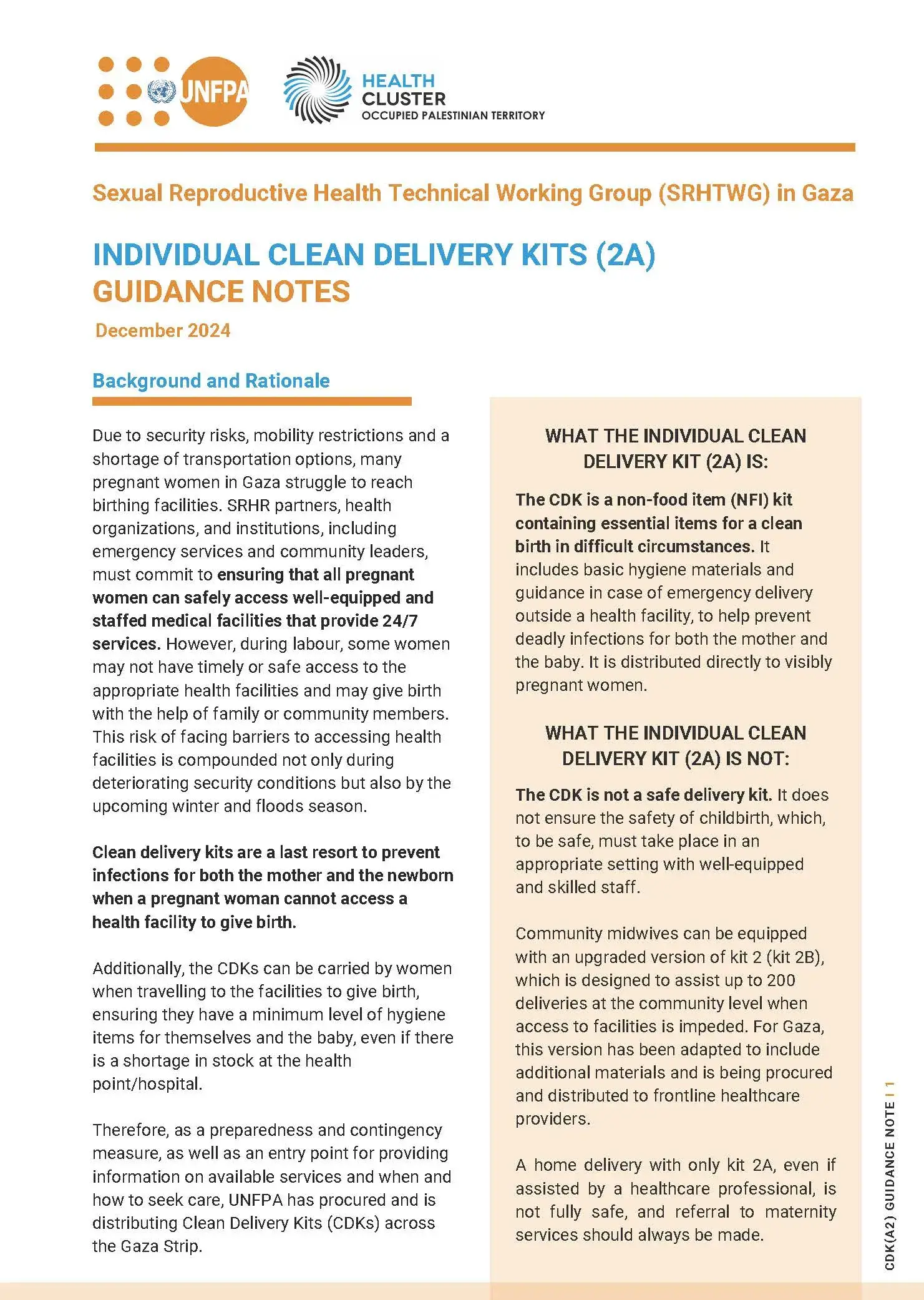 Individual Clean Delivery Kits Guidance Notes