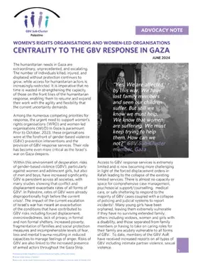 Women’s rights organisations (WRO) and women-led organisations (WLO) Centrality to the GBV Response in Gaza